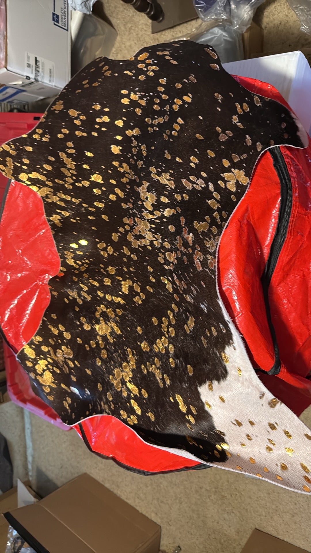 Black n gold acid wash cowhide