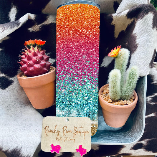 Sunset Beach Ombré Glitter 20oz Skinny Tumbler