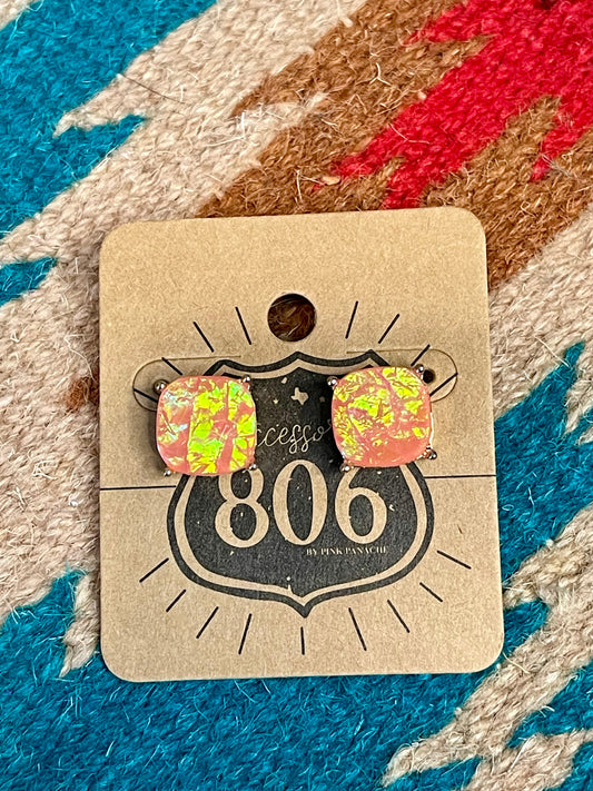 Pink Iridescent Stud Earrings