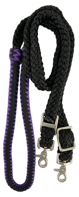 19506 - 8ft Nylon braided roping rein. (PURPLE/BLACK)