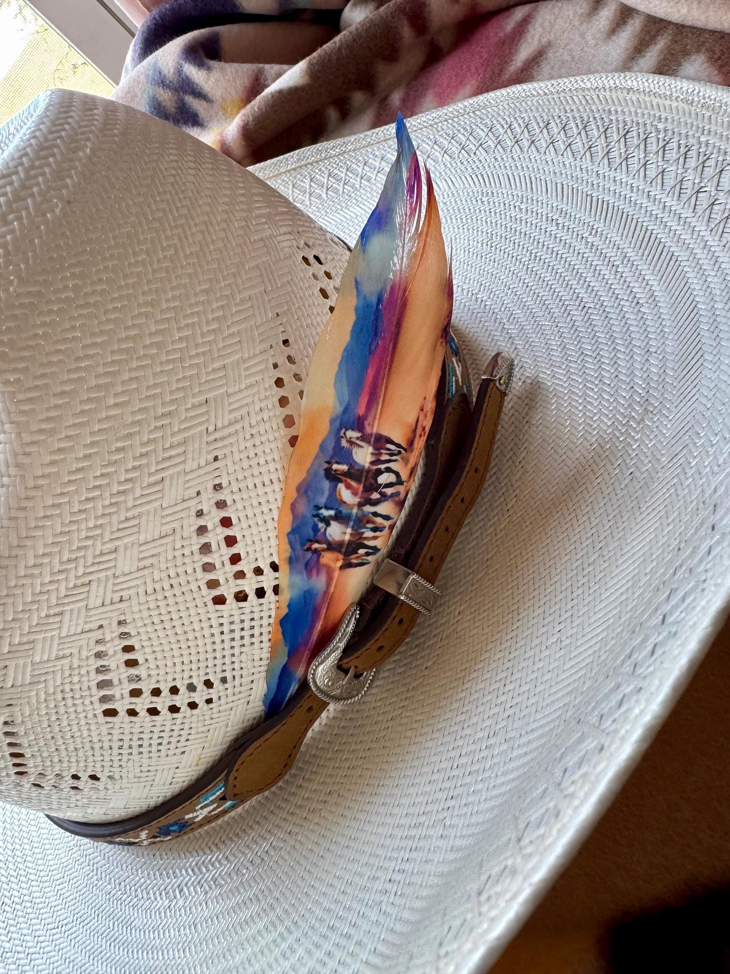 Watercolor Horses Hat Feather