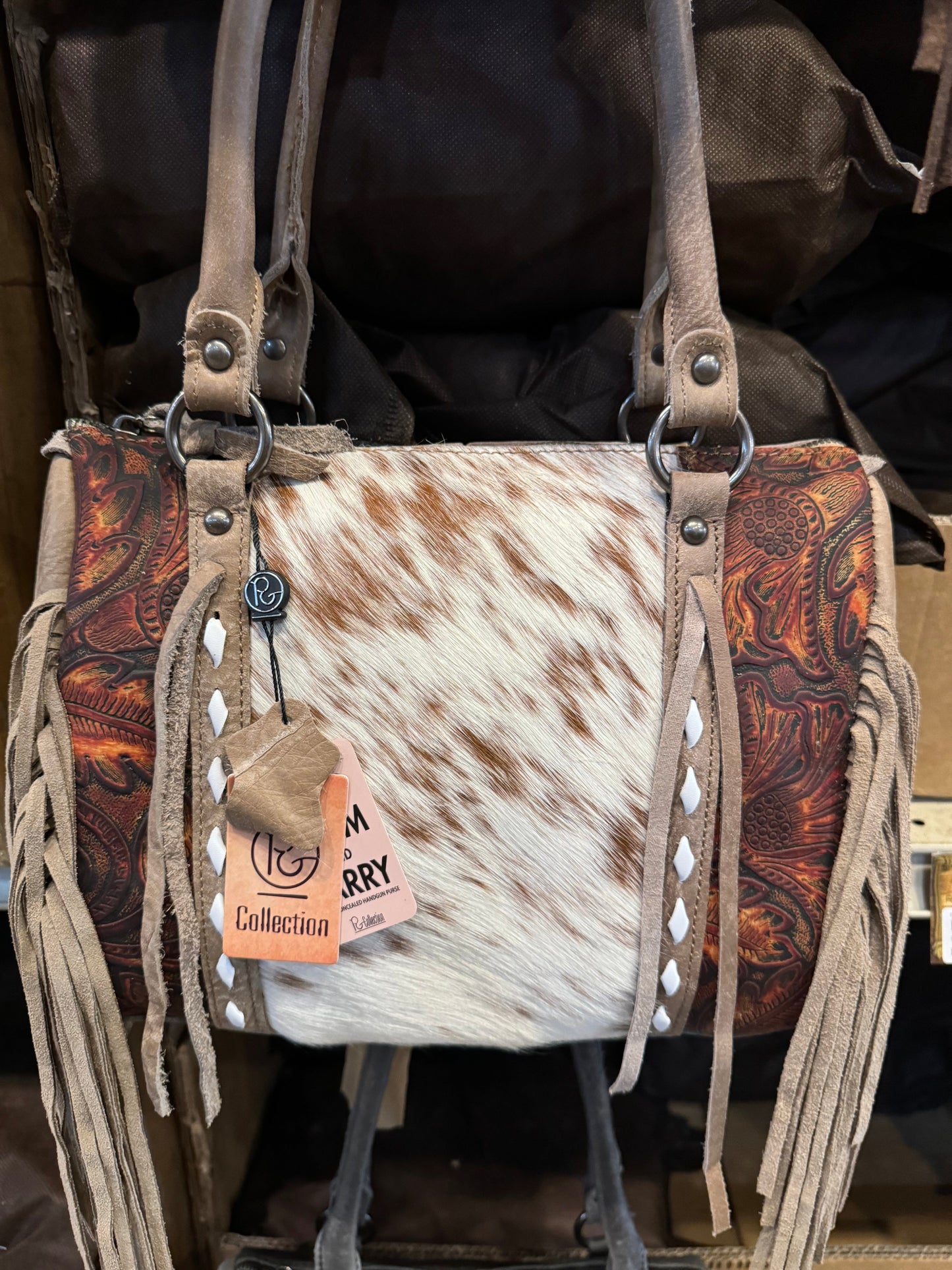 Fringe Aztec Speedy Tooled Carry Purse BA2831