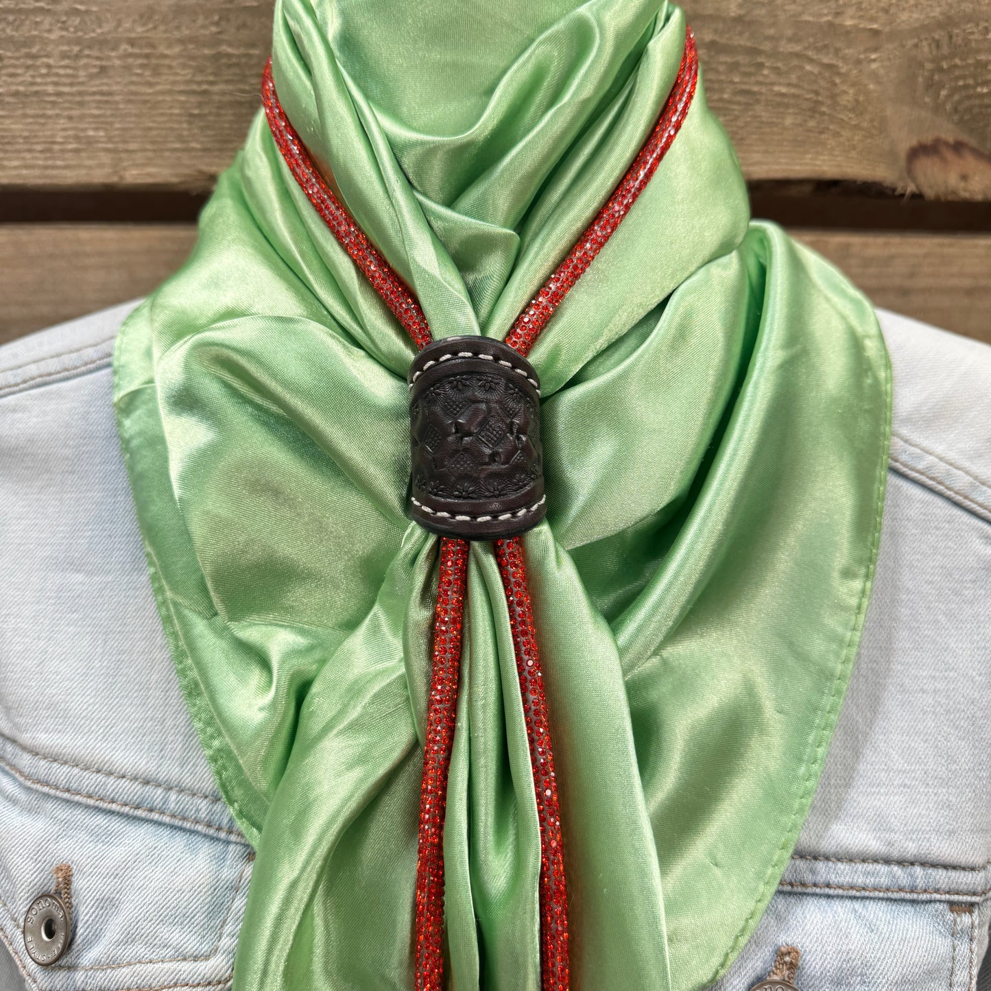 35X35" Solid Lime Wild Rag / Scarf - Leather Slide and Bolo Tie