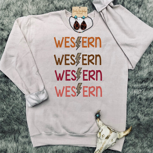 Fall Western Leopard Bolt Sweatshirt