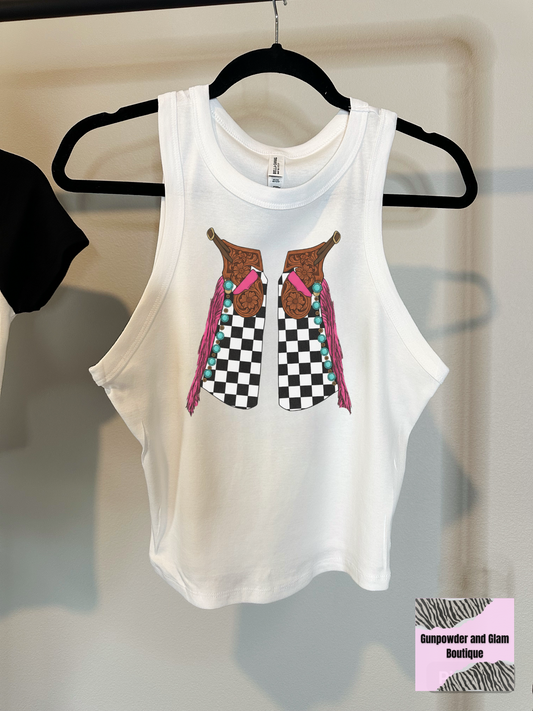 Checkered Chaps Cropped Tank