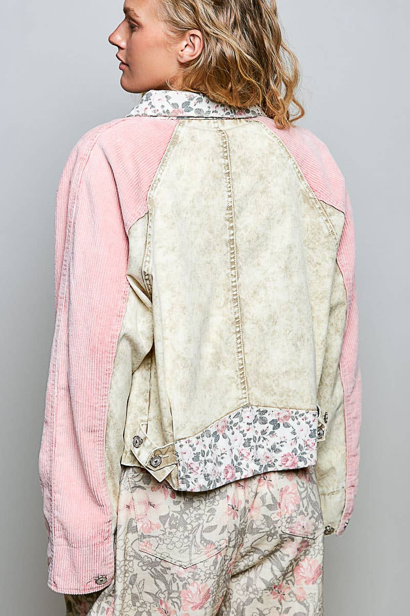Soft Corduroy Sleeves Contrast Cropped Patchwork Jacket