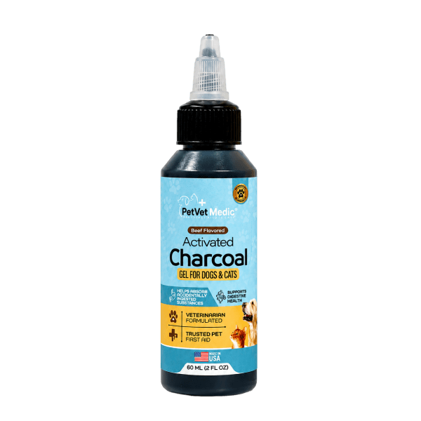 Pet Vet Activated Charcoal Gel for Dogs & Cats (60 mL) – Veterinary-Formulated, Natural Beef Flavor, Fast Toxin Adsorption for Poisoning, Stomach Upset, Diarrhea & Gas Relief – Made in USA