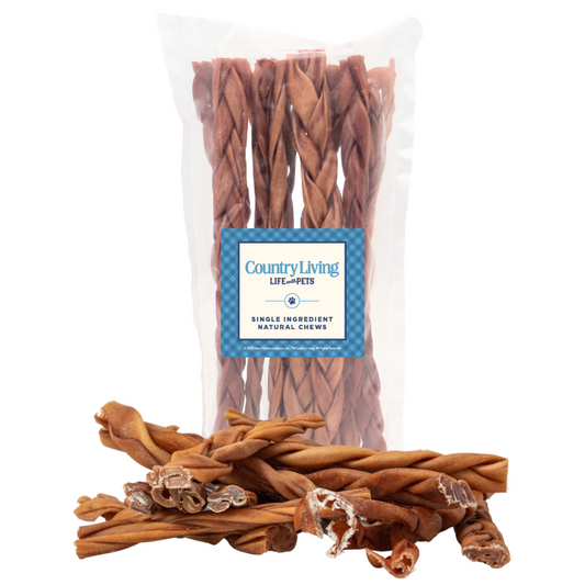 Country Living All-Natural Braided Collagen Sticks - Premium, Long-Lasting Dog Treats – 12-Inch Thick (10-Pack)