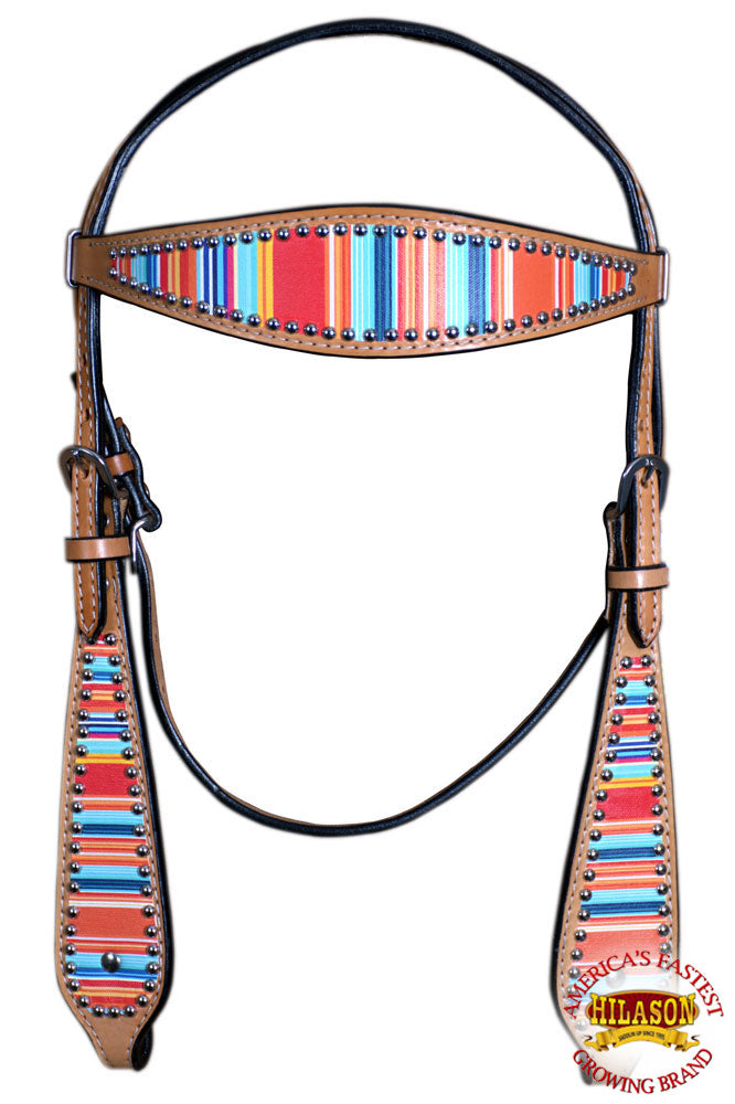 Hilason Western Horse Breast Collar Headstall American Leather Tan Serape Print