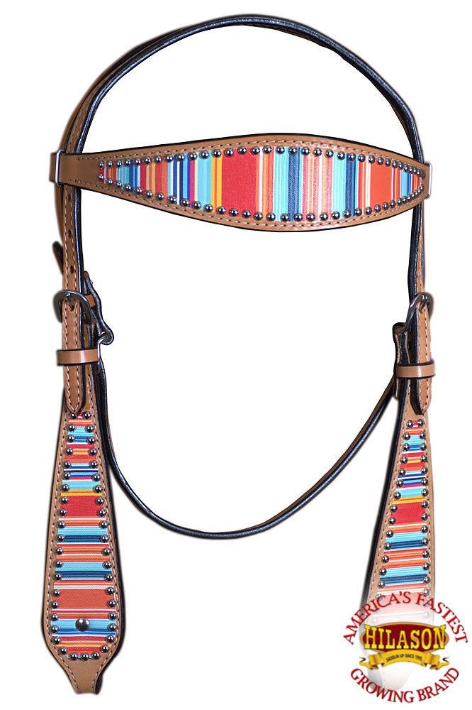 Hilason Western Horse Breast Collar Headstall American Leather Tan Serape Print
