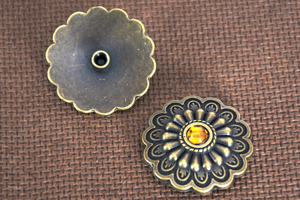 1 Pcs Hilason Antique Brass Berry Concho Topaz Stone Saddle Horse 1.25"
