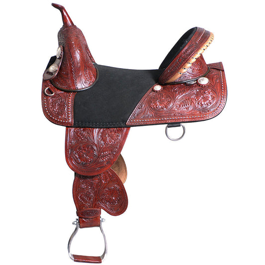 HILASON Western Horse Treeless Trail Barrel Saddle American Leather | Horse Saddle | Western Saddle | Treeless Saddle | Saddle for Horses | Horse Leather Saddle
