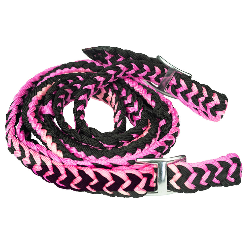1" X 8Ft Hilason Braided Poly Barrel Reins Horse Racing Flat Grip Knots