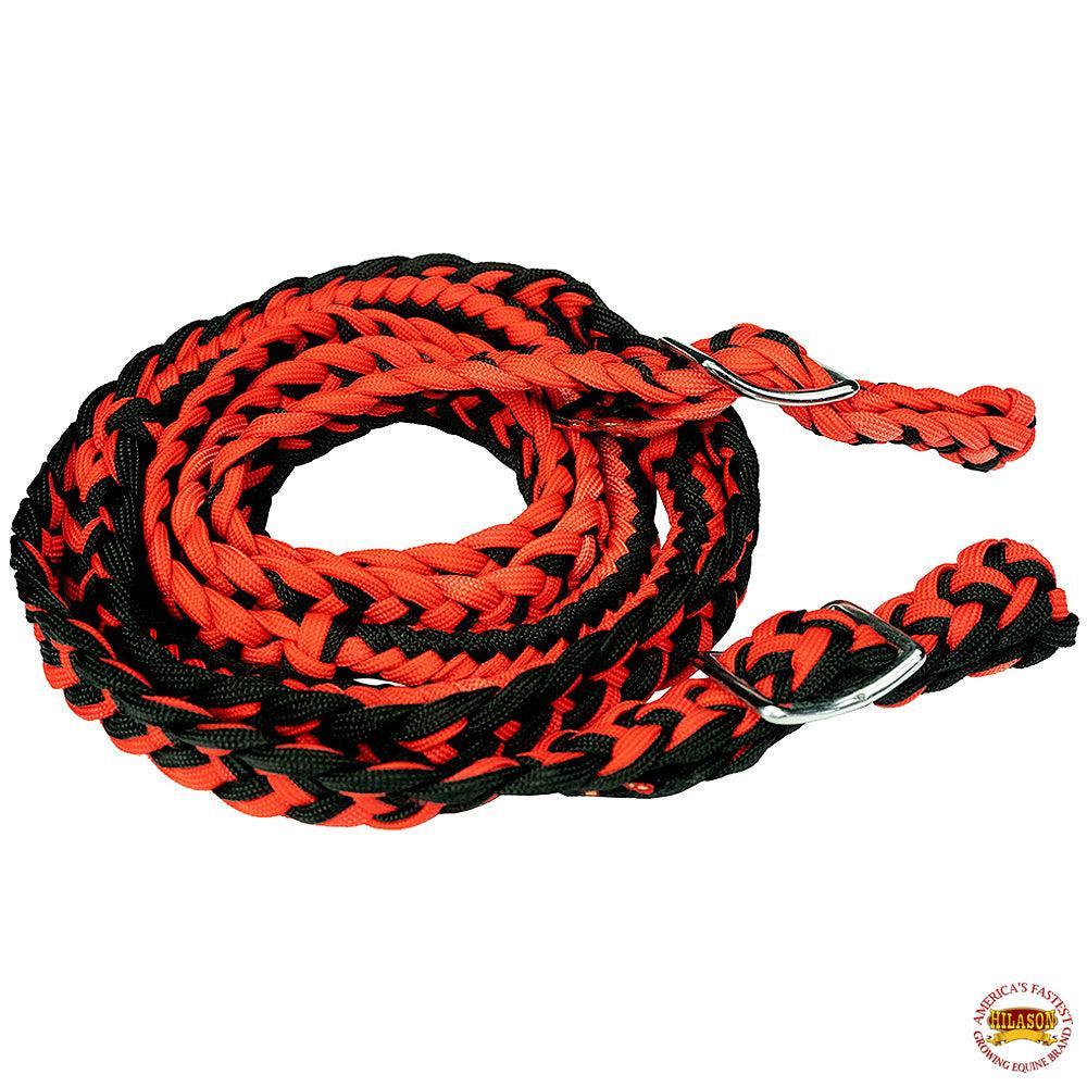 1" X 8Ft Hilason Braided Poly Barrel Reins Horse Racing Flat Grip Knots