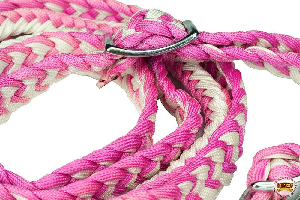 1" X 8Ft Hilason Braided Poly Barrel Reins Horse Racing Flat Grip Knots