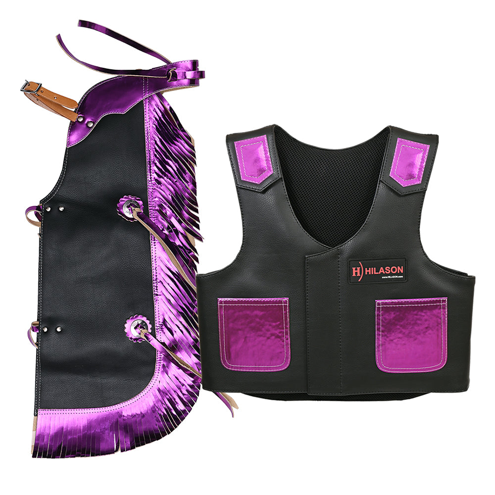 Hilason Junior Youth Bull Riding Pro Rodeo Leather Protective Vest Chaps