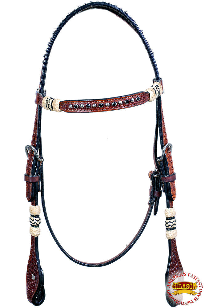Western Headstall Horse Tack American Leather Dark Brown Rawhide Hilason