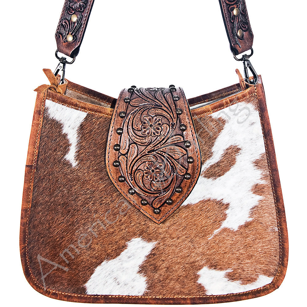 American Darling ADBGS101BRW Hobo Hand Tooled Hair On Genuine Leather Women Bag Western Handbag Purse