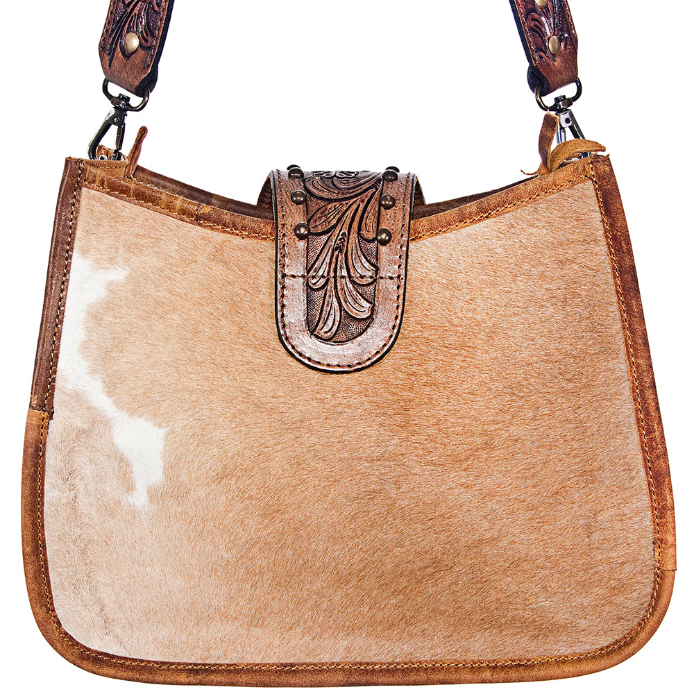 American Darling ADBGS101BRW Hobo Hand Tooled Hair On Genuine Leather Women Bag Western Handbag Purse