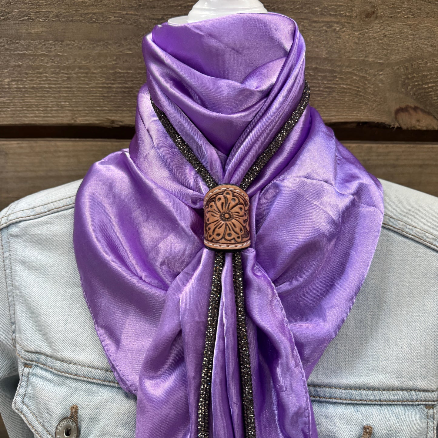35X35" Solid Lavender Wild Rag / Scarf - Leather Slide and Bolo Tie