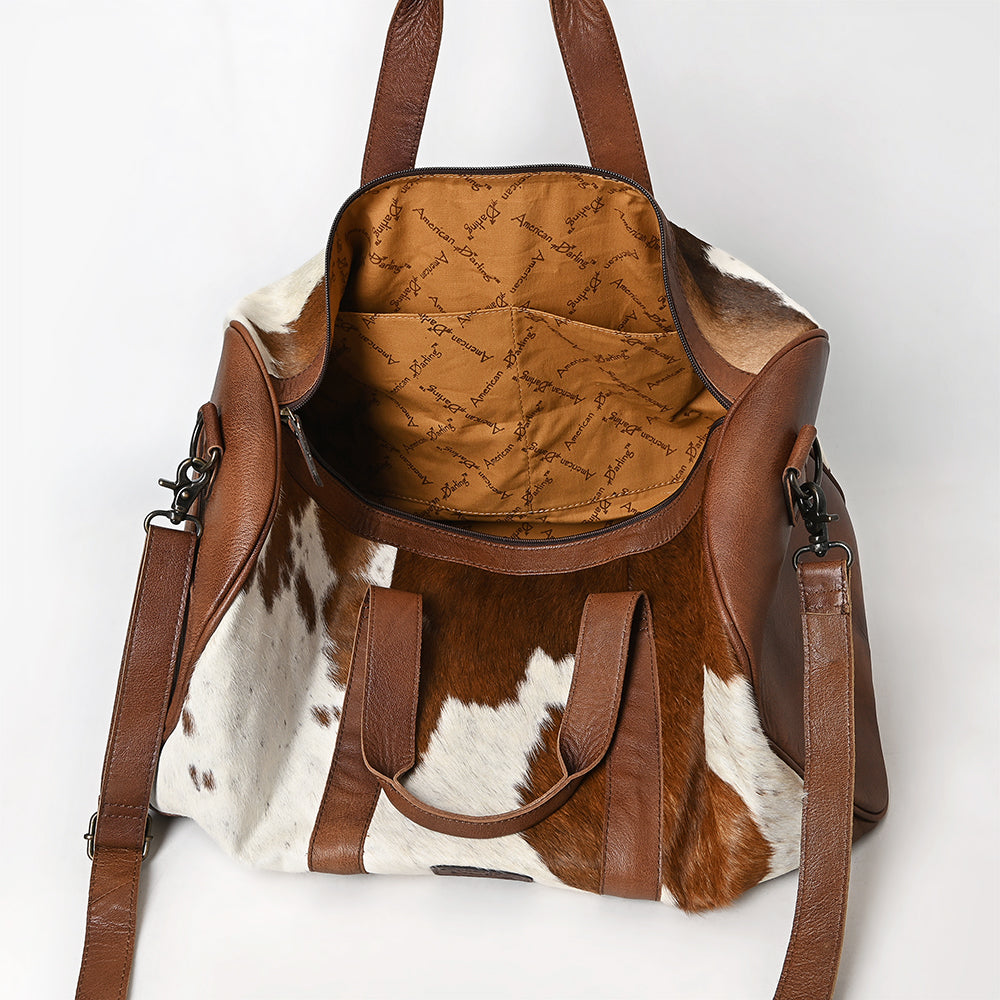 American Darling ADBGS174BRW Duffel Hair On Genuine Leather Women Bag Western Handbag Purse