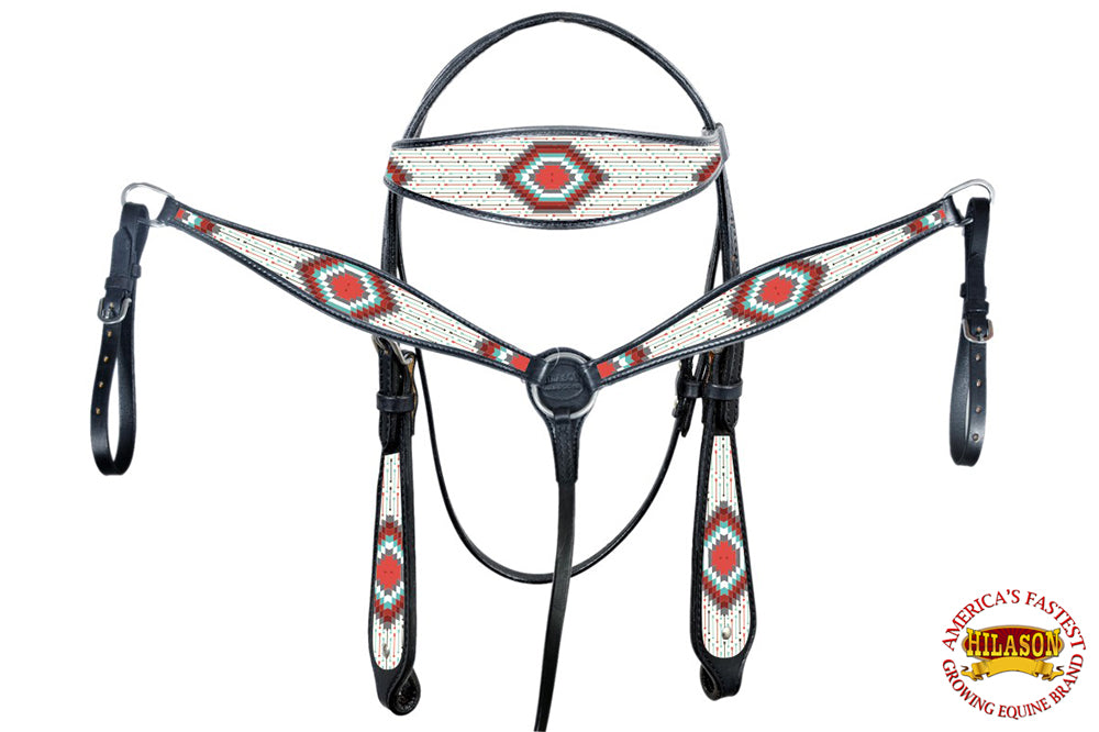 HILASON Western Horse Leather Headstall & Breast Collar Tack Set