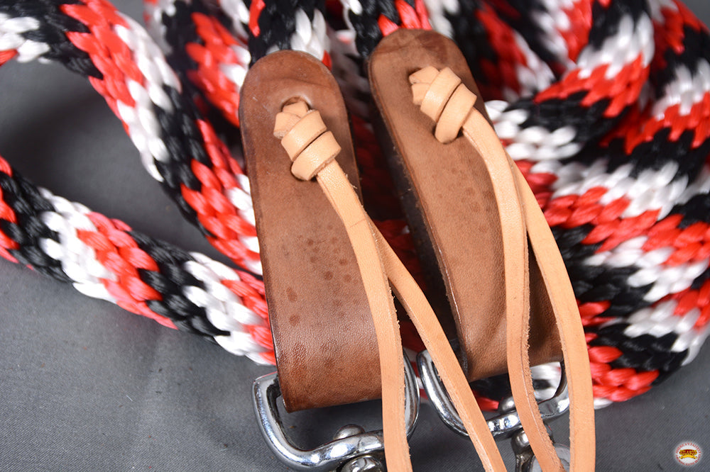 5/8 in x 8 ft HILASON Poly Roper Reins Scissor Snap Black & Red & White
