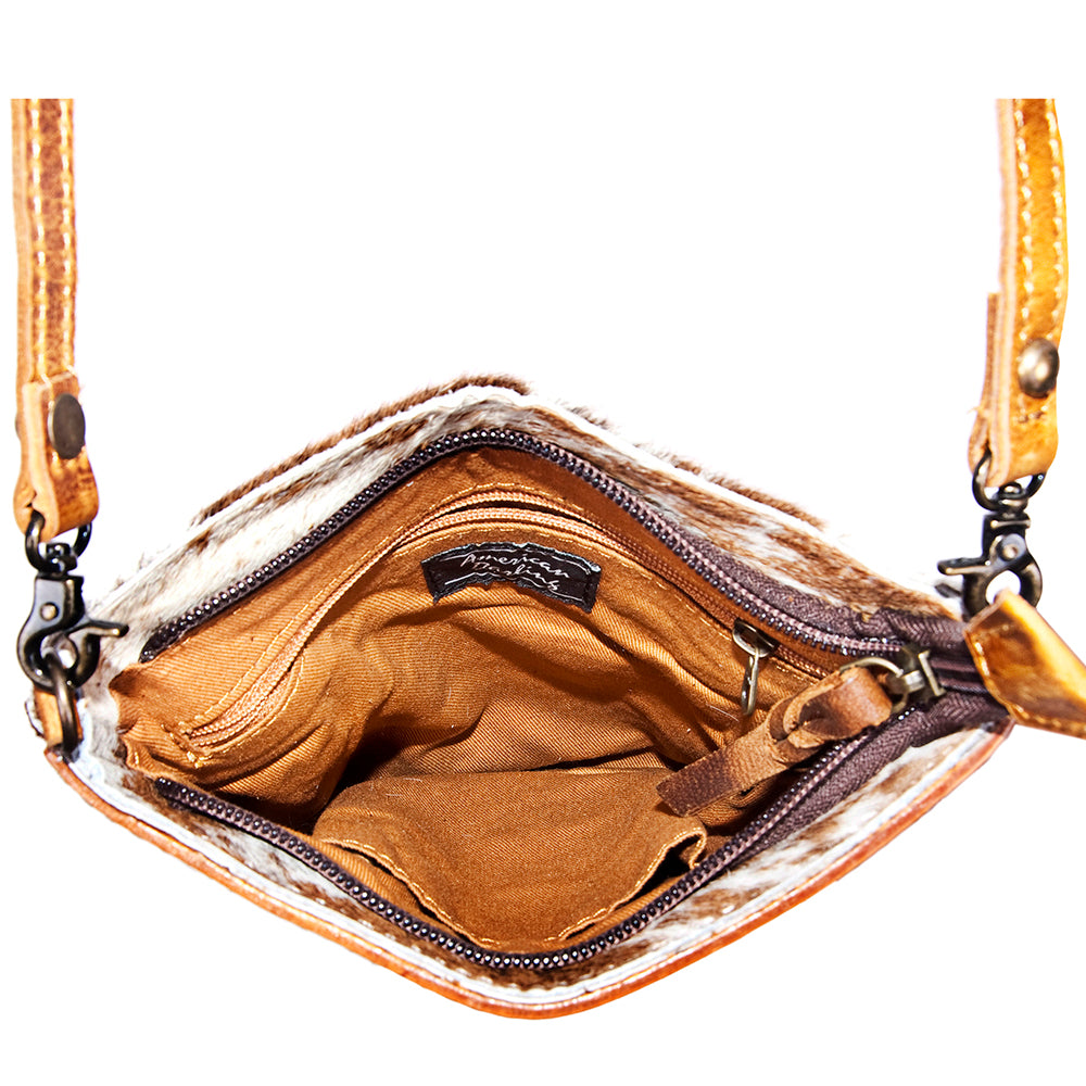 American Darling ADBGS200BRW Hand Tooled Hair On Genuine Leather Women Bag Western Handbag Purse