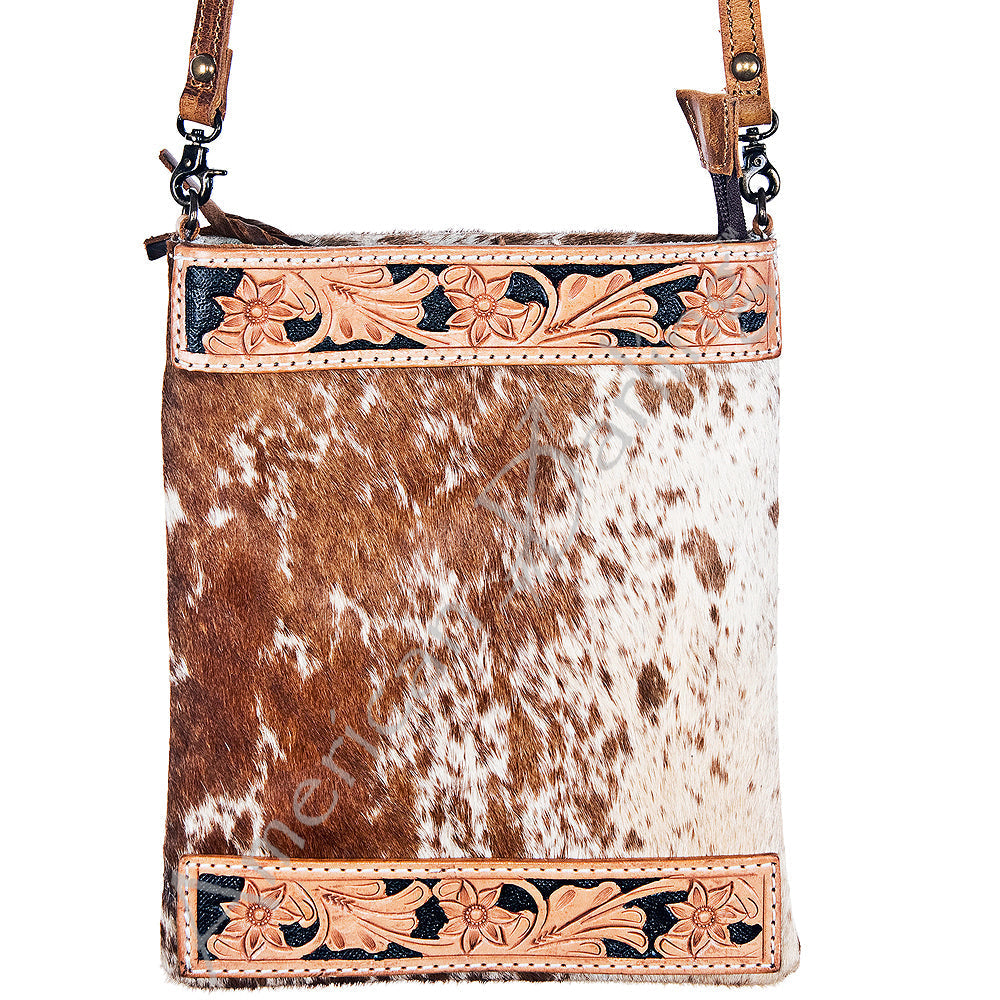 American Darling ADBGS200BRW Hand Tooled Hair On Genuine Leather Women Bag Western Handbag Purse