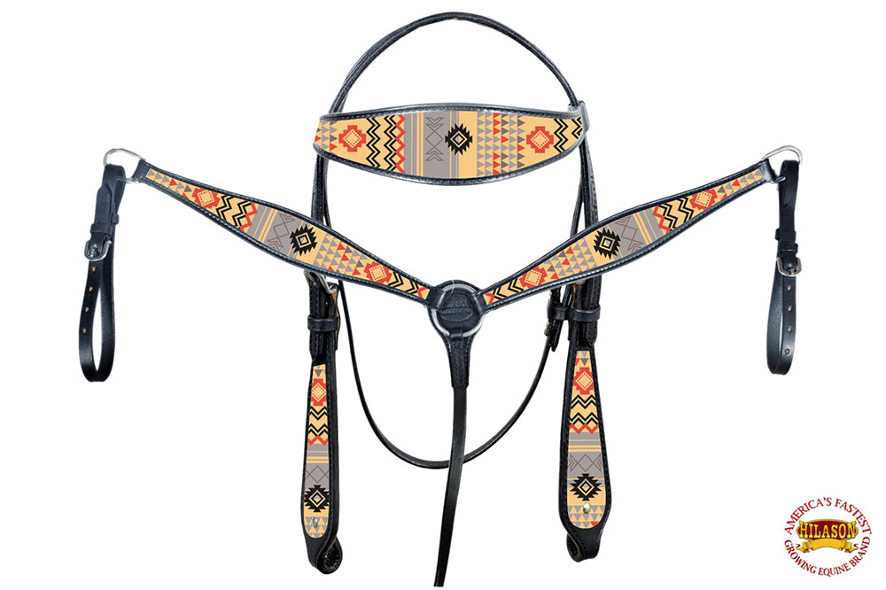HILASON Western Horse Leather Headstall & Breast Collar Tack Set
