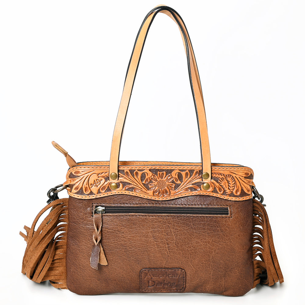 American Darling ADBGS124BRW Tote Hand Tooled Hair On Genuine Leather Women Bag Western Handbag Purse