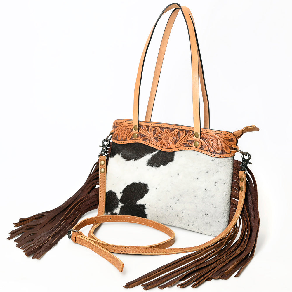 American Darling ADBGS124BRW Tote Hand Tooled Hair On Genuine Leather Women Bag Western Handbag Purse