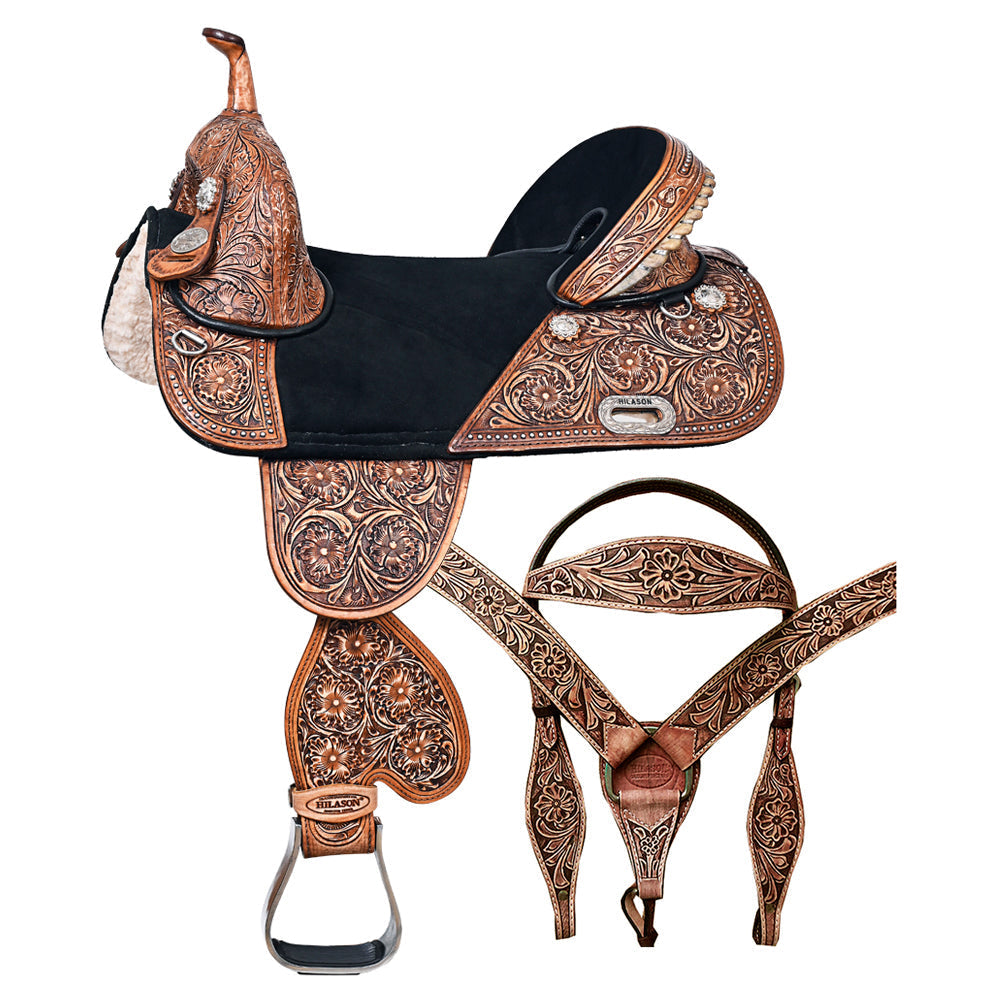 HILASON Western Horse Saddle Treeless American Leather Barrel Racing | Horse Saddle | Western Saddle | Treeless Saddle | Saddle for Horses | Horse Leather Saddle