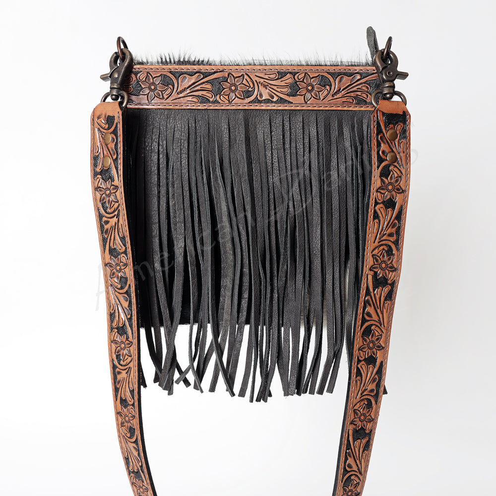 American Darling ADBGS172BKW Cross Body Hand Tooled Hair On Genuine Leather Women Bag Western Handbag Purse