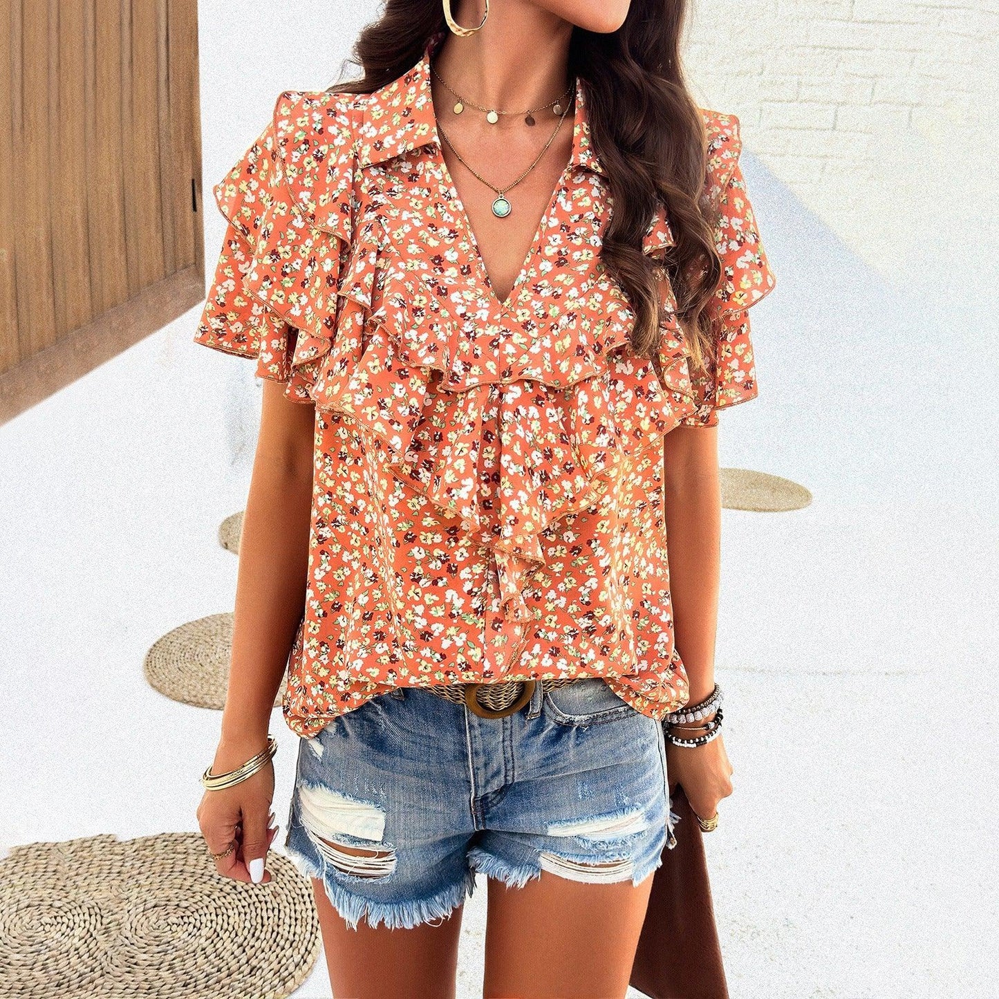 Elegant Ruffled Puffy Shoulder Top | Stylish Cowgirl Fashion for Every Occasion