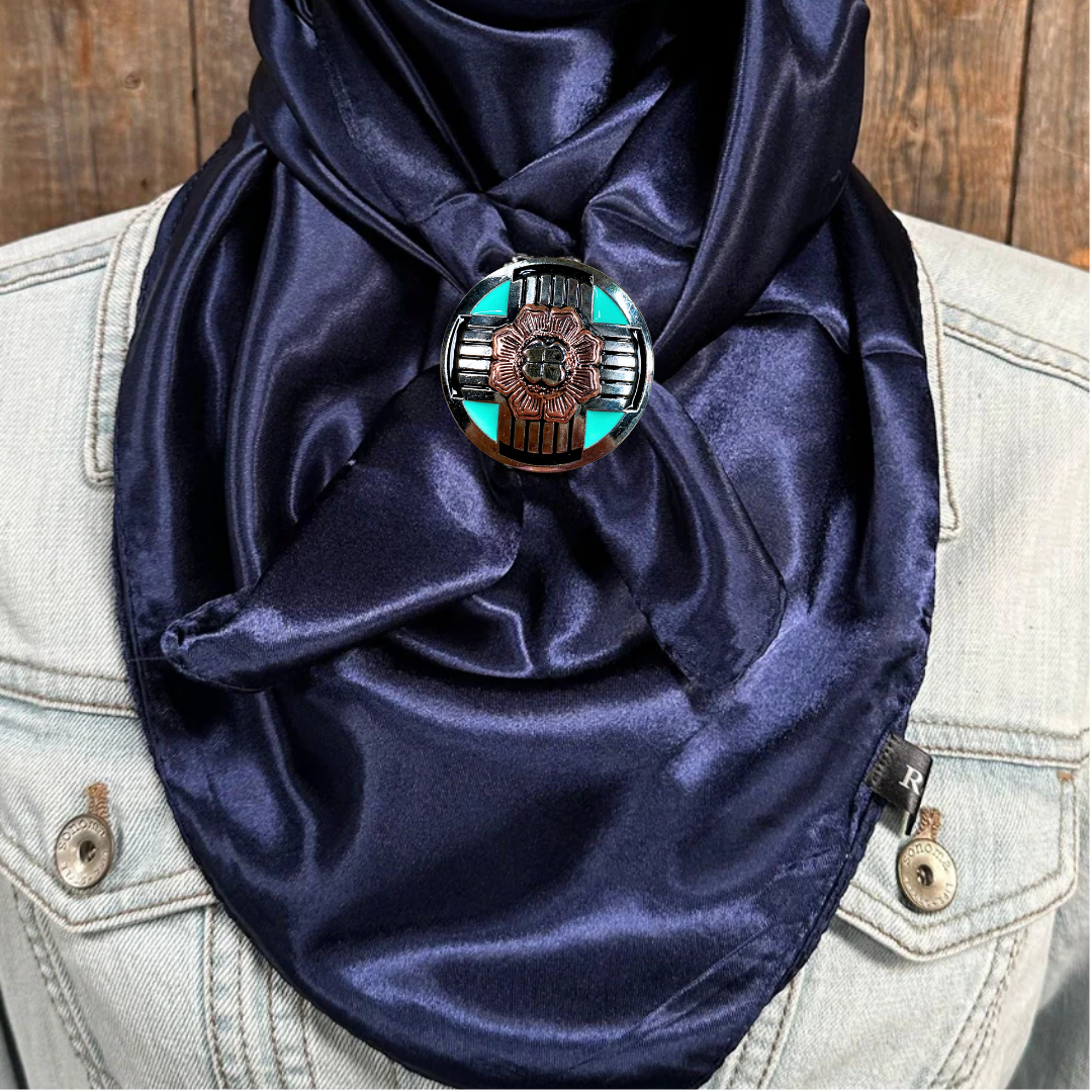 35X35" Solid Dark Blue Wild Rag / Scarf WRS9 - Western Concho Wild Rag Slides - Assorted
