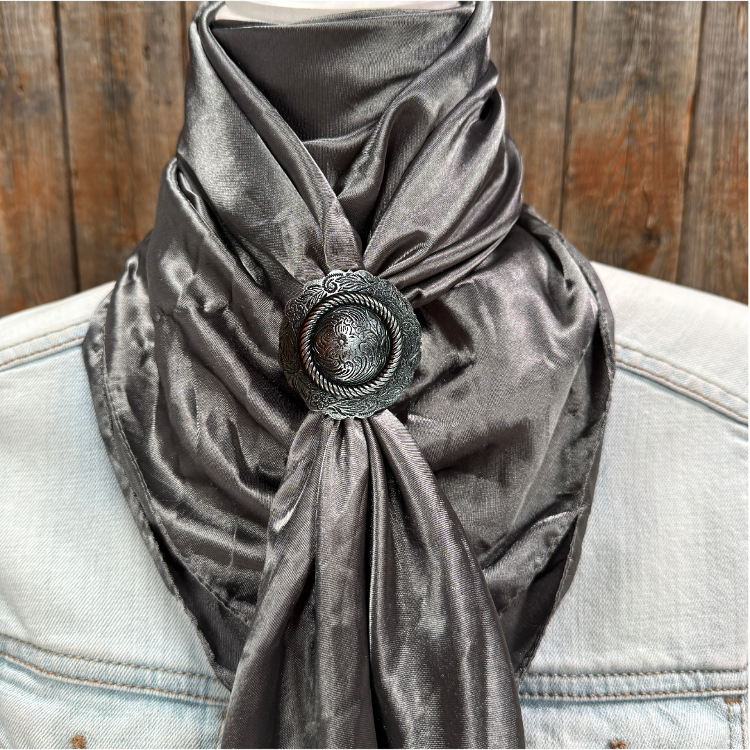 35X35" Solid Silver / Grey Wild Rag / Scarf WRS15 - Western Concho Wild Rag Slides - Assorted