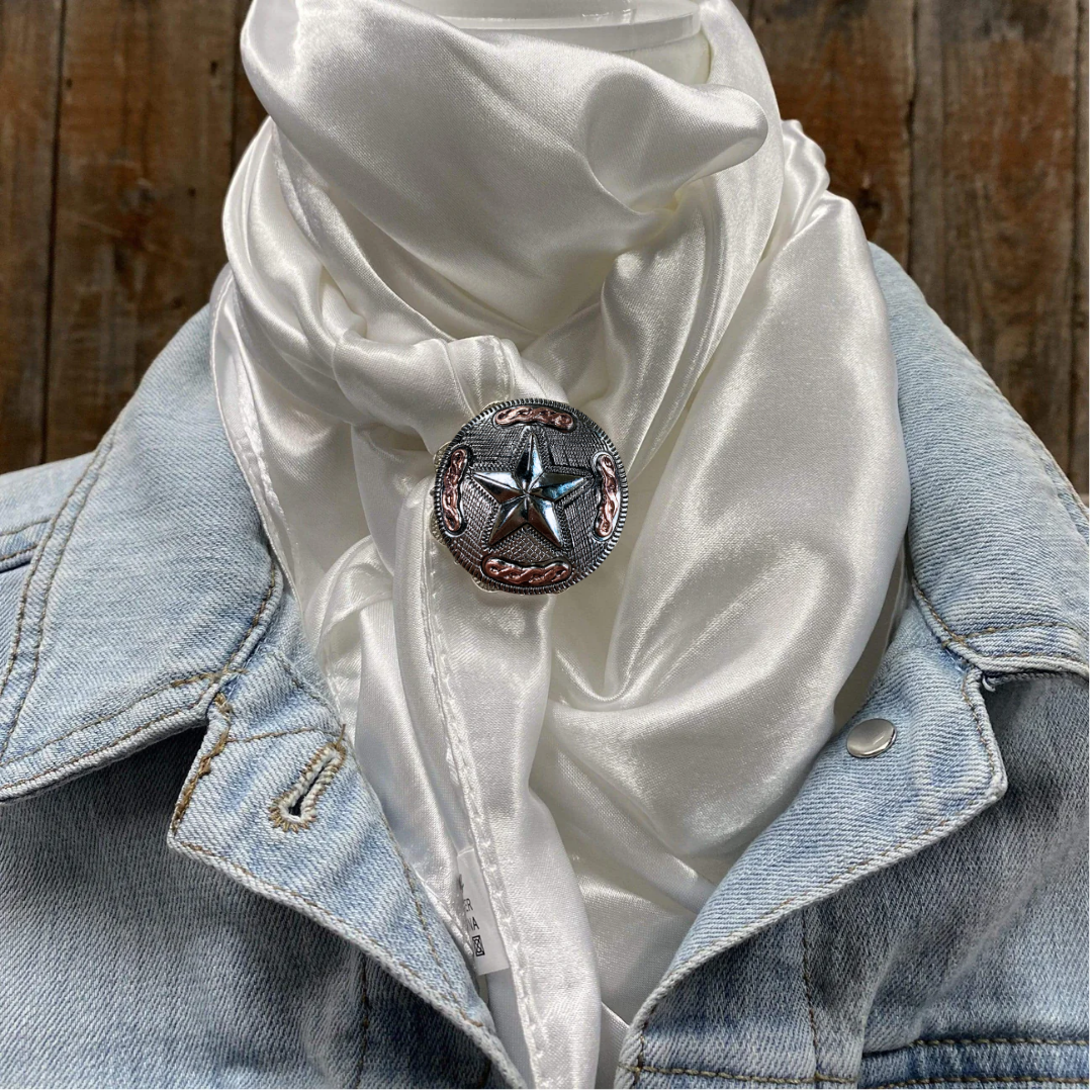 35X35" Solid White Wild Rag / Scarf WRS3 - Western Concho Wild Rag Slides - Assorted