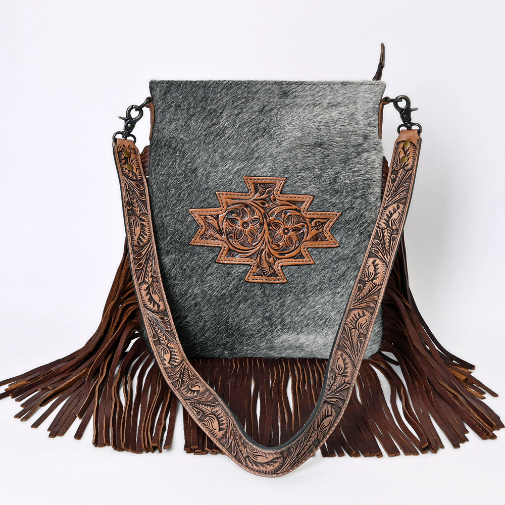 ADBGS192BRAHBR American Darling Hand Tooled Hair On Genuine Leather Women Bag Western Handbag Purse