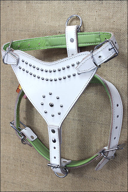 Large Leather Dog Harness Padded Genuine White Hilason