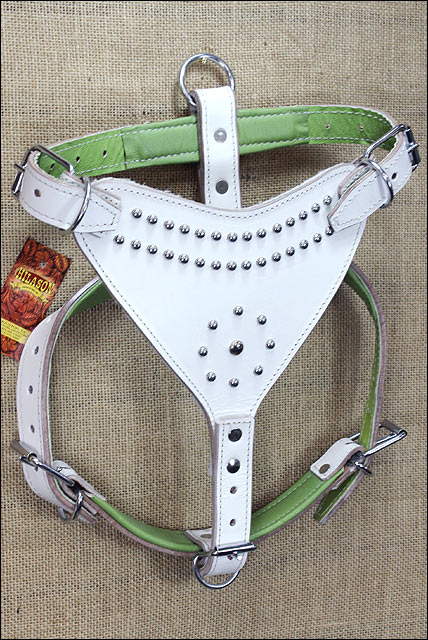 Large Leather Dog Harness Padded Genuine White Hilason