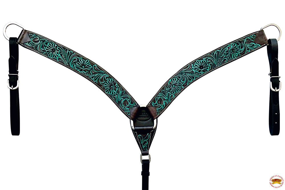 Hilason Western Horse Breast Collar Handtooled American Leather Black
