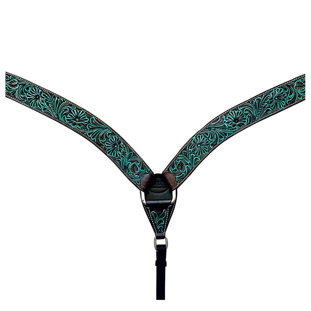 Hilason Western Horse Breast Collar Handtooled American Leather Black