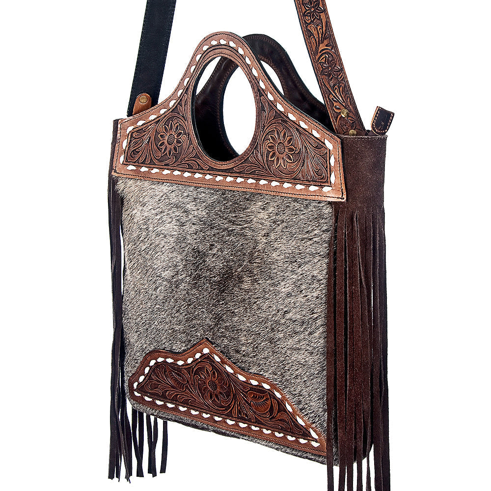 American Darling ADBG347BRAHBR Cross Body Hand Tooled Hair On Genuine Leather Women Bag Western Handbag Purse