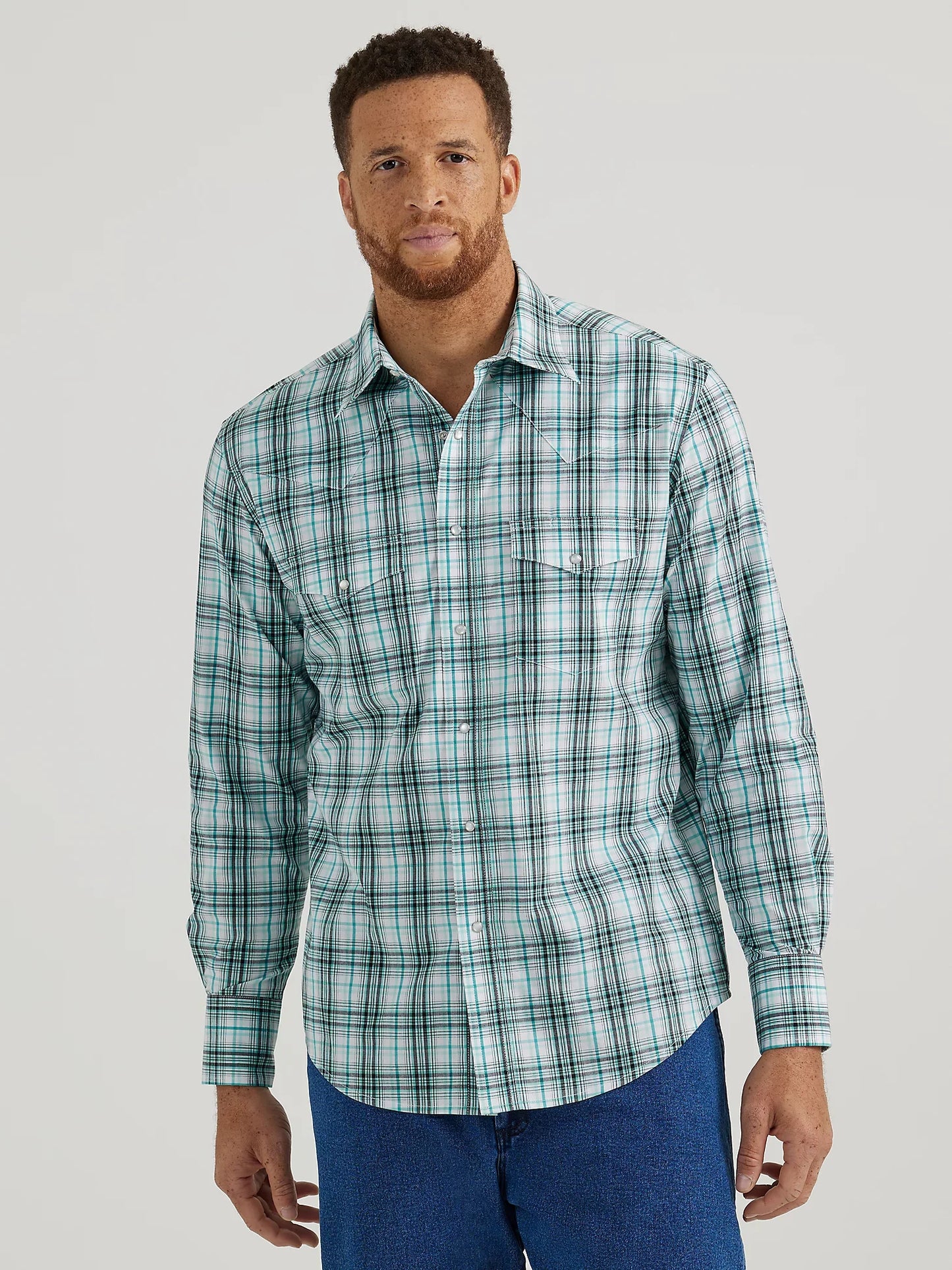 Men's Wrinkle Resist Long Sleeve Western Snap- Turquoise