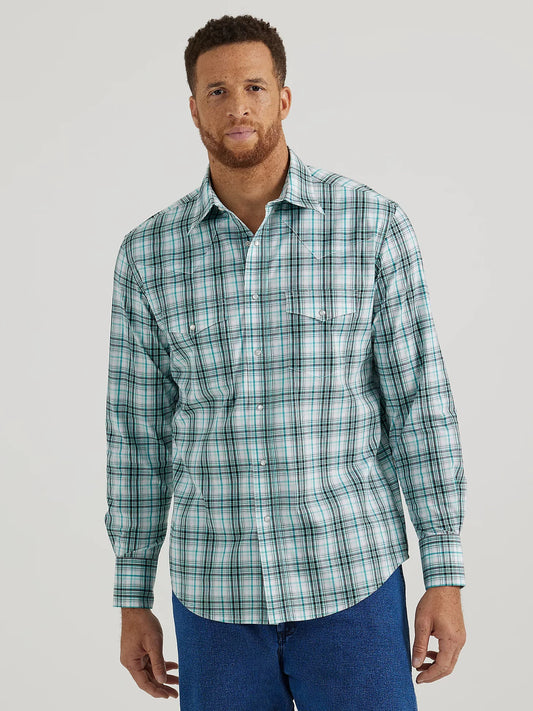 Men's Wrinkle Resist Long Sleeve Western Snap- Turquoise