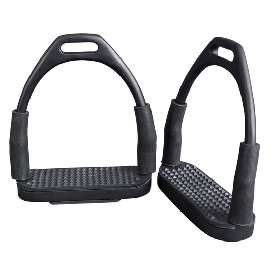 3 In Neck Hilason Western Slanted Stainless Steel rubber Pad Flex Stirrups Black