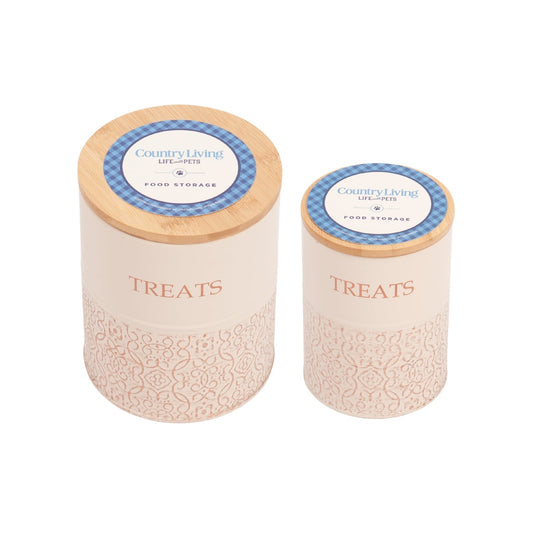 Country Living Dog Treat Canisters - Set of 2 Carbon Steel Jars with Bamboo Lids – White Swan