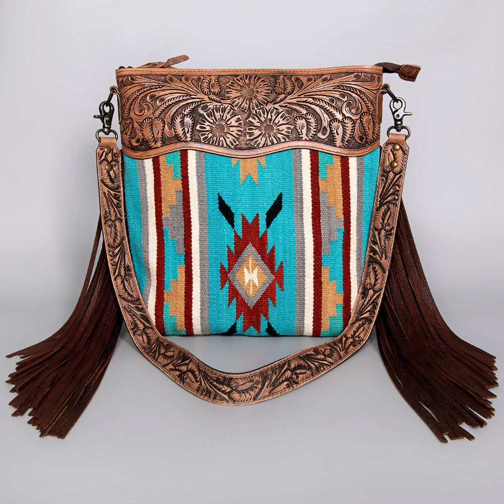 American Darling ADBG208DAR Signature Crossbody Hand Tooled Saddle Blanket Genuine Leather Women Bag Western Handbag Purse