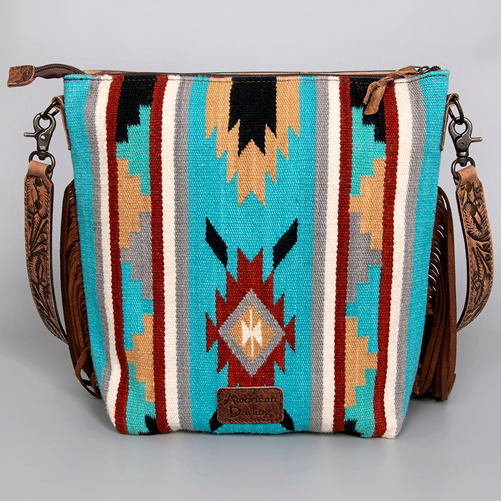 American Darling ADBG208DAR Signature Crossbody Hand Tooled Saddle Blanket Genuine Leather Women Bag Western Handbag Purse